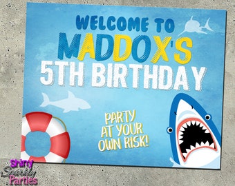 SHARK PARTY SIGN, Shark Party Decor, Shark Birthday, Welcome Sign, Beach, Shark, Shark Party, Pool Party, Shark Infested, Shark Sign,