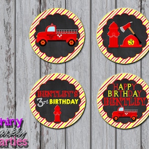 FIRETRUCK CUPCAKE TOPPERS imprimibles - Firetruck Party Circles - Firetruck Cupcake Toppers - Firetruck Party Decor - Firetruck Cupcake Signs