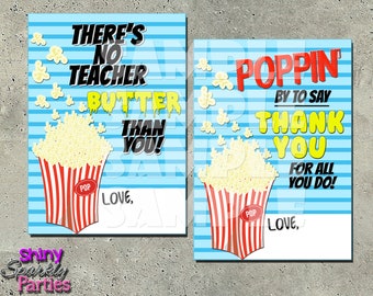 Popcorn Teacher Tags, Teacher Appreciation Gift Tags, Popcorn Labels, Teacher Gift, No Butter Teacher, Poppin' By To Say Thank You, Diy,