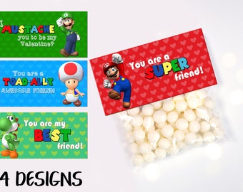 SUPER MARIO Treat Bag TOPPERS, Valentine Bag Toppers, Classroom Valentines, Kids School Vday, Classroom Gifts, Gamer, Boy's Valentines, diy