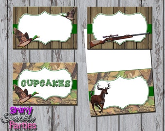 HUNTING FOOD TENTS - Hunting Buffet Labels - Hunting Food Station Signs - Camo Food Tents - Hunting Party Decoration - Camo Labels Hunt Deer