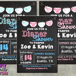 DIAPER PARTY INVITATION, &quot;Diaper Shower Invitation&quot;, Couples Shower, Coed Shower, Diaper and Wipes Party, Baby Sprinkle, Baby Diaper,