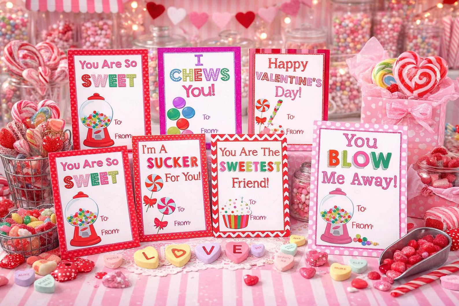 Printable CANDY VALENTINE CARDS - Girl's Valentines - Diy Valentine ...