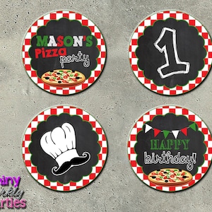 Printable &quot;PIZZA Party CUPCAKE TOPPERS&quot; - Pizza Birthday Party Cupcake Toppers - Pizza Party Cupcake Signs - Pizza Party Circles - Decor