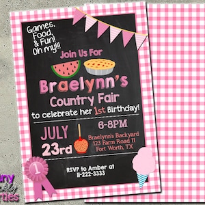 COUNTRY FAIR INVITATION, County Fair, Country Birthday, fair invitation, picnic, county fair invite, carnival birthday, watermelon, gingham