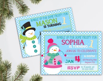 SNOWMAN PARTY INVITATION, Snowman Birthday Invite, Boy or Girl Snowman Birthday, Winter Birthday, Christmas Birthday Snow, Holiday Party