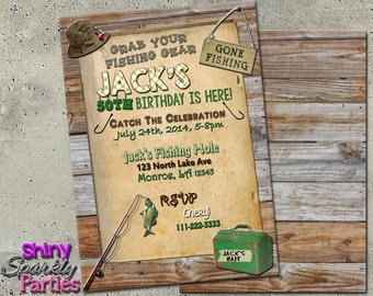 FISHING BIRTHDAY INVITATION, Fishing Invitations, Fishing birthday party, Rustic Outdoor Fisherman Party Invite, Fishing Retirement