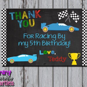 RACE CAR THANK You Card, Racing Birthday Party Thank You Note, Drag Racing Party, Boy&#39;s Birthday, Chalkboard Race Car Cards, Racing Party,