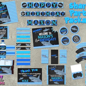 SHARK PARTY PACKAGE, Shark Birthday Party Decor, Shark Birthday, Shark Pool Party, Shark Infested Party, Shark Party Pack, Printable