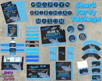 SHARK PARTY PACKAGE, Shark Birthday Party Decor, Shark Birthday, Shark Pool Party, Shark Infested Party, Shark Party Pack, Printable