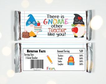 TEACHER CANDY BAR Wrappers - Gnome Candy Bar Labels - Teacher Appreciation Candy Wrappers - Teacher Gift - End of School Year, Gnomes