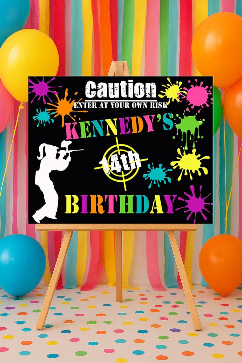 PAINTBALL PARTY DECOR - Paintball Party Sign - Paintball Birthday Decoration - Splattered Paint - Paintball Sign - Teen Birthday Party image 3