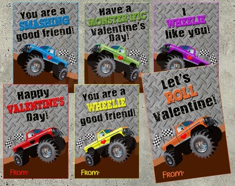 MONSTER TRUCK VALENTINES - Valentines for school - Valentine's Day - Printable Valentines - Valentine Cards - Monster Trucks - Diy Valentine