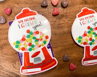 Gumball Machine Tags, Bubble Gum Valentines, Boy Girl Kids Classroom Labels, I Chews You, Gum Balls, Classroom, Valentines for Kids, DIY