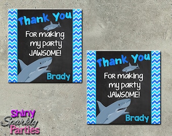 SHARK FAVOR TAGS - Shark Tags - Shark Thank You Tags - Pool Party Tags - Pool Party Favors - chalkboard - shark birthday shark party favors