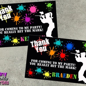 PAINTBALL THANK YOU Card, Thank You Note, Paintball Birthday, Splattered Paint, Paintball Cards, Paintball Party Thank You, Party Favors
