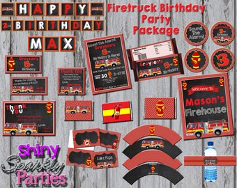 FIRETRUCK PARTY PACKAGE, Firefighter Party Package, Firetruck Birthday Party Package, Fireman Party Pack With or Without Invite, Fire Dept