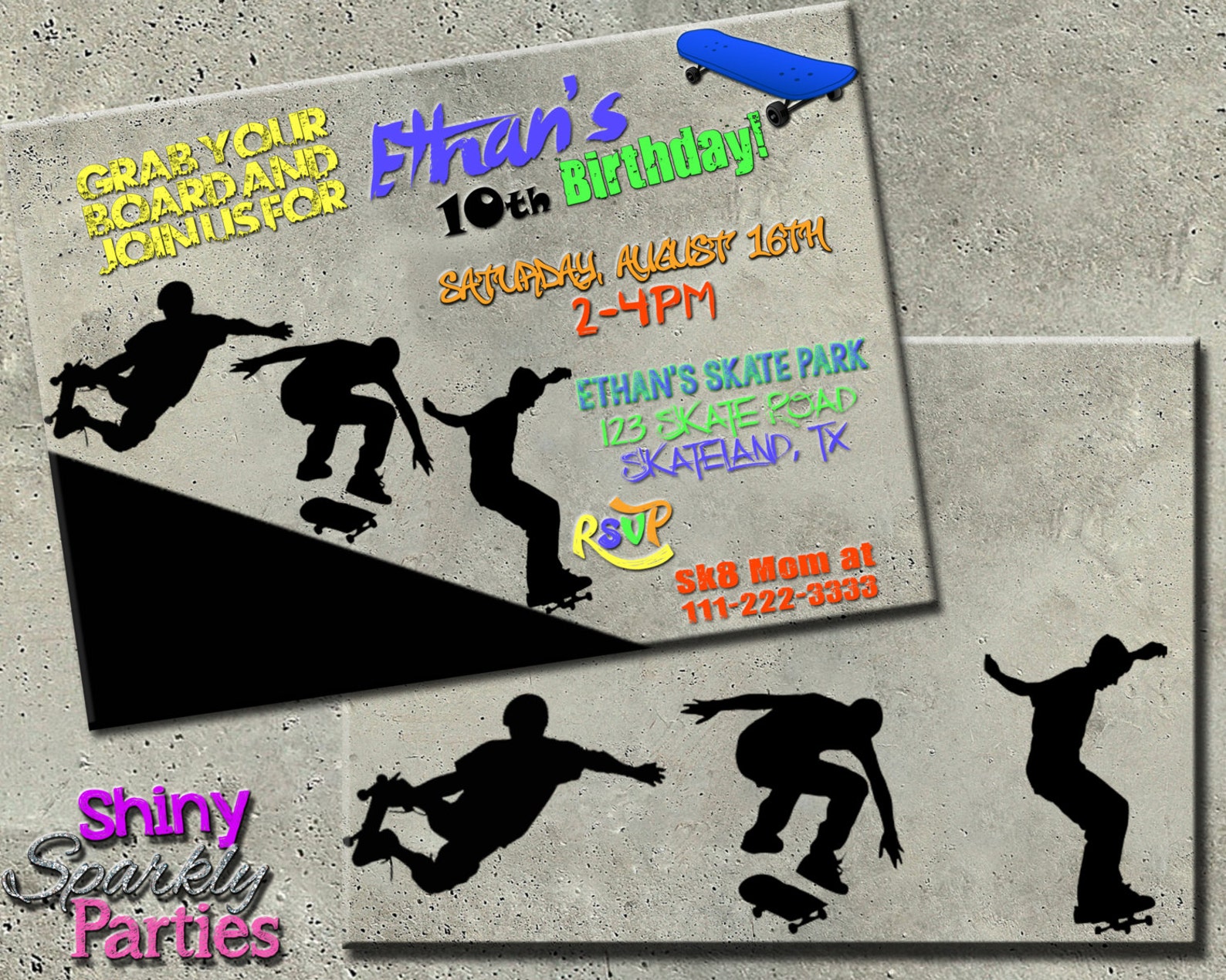 SKATEBOARDING GEBURTSTAGSEINLADUNG Skateboard Einladungen Etsy