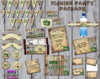 FISHING PARTY PACKAGE, printable birthday, fishing birthday party, fishing decorations, birthday decorations, fishing pack, outdoor rustic
