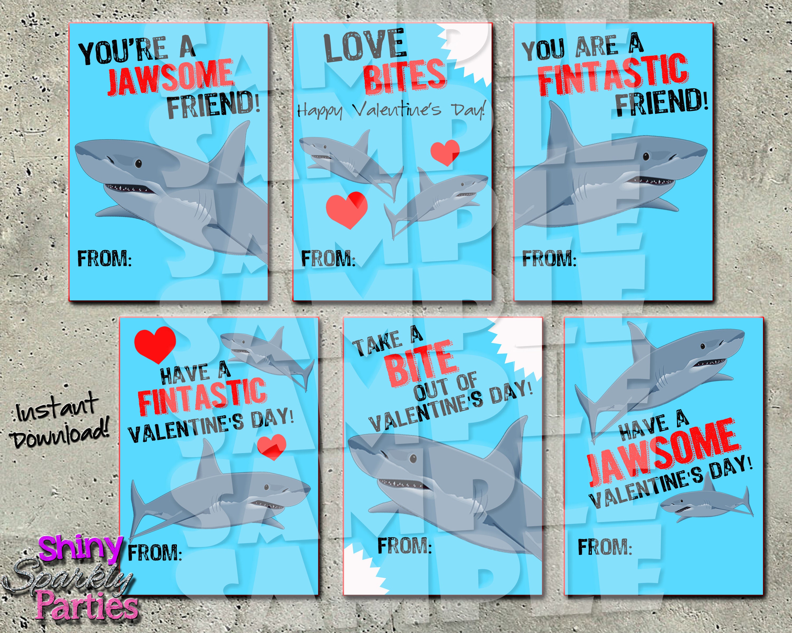 SHARK VALENTINES Shark Valentine Cards Valentines for boys | Etsy
