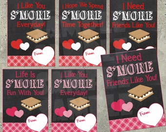 S'MORES VALENTINES PRINTABLE, S'more Valentine Cards, Smores Tags, Valentines for School, Classroom Valentines for Kids, Kids V-day Cards