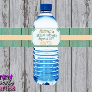 BEACH WATER Bottle LABELS, Beach Bridal Shower, Sea Shells, Water Bottle Wraps, Beach Shower, Water Wrappers, Bridal Shower Decorations