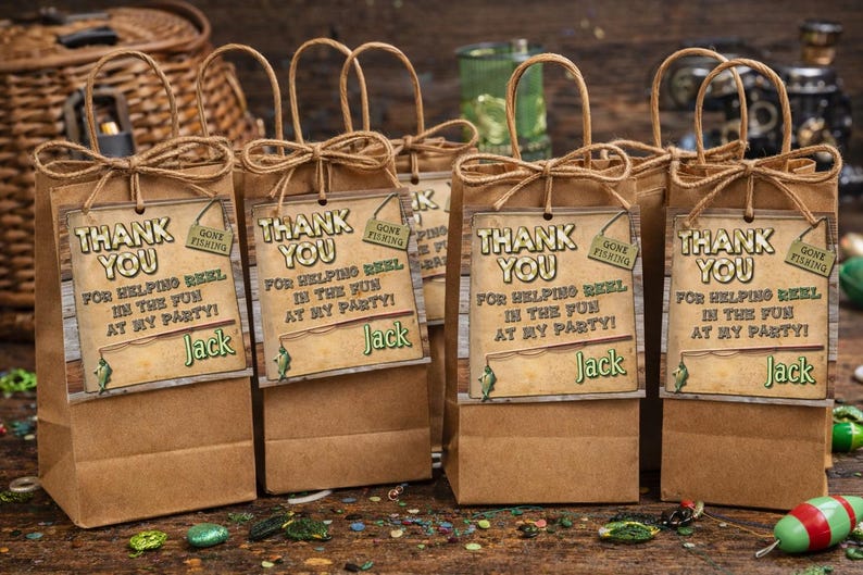 FISHING FAVOR TAGS - Fishing Party Favor Tags - Fishing Birthday Favor Tags - Fisherman Bag Tags - Fishing Party Decoration, Retirement image 1