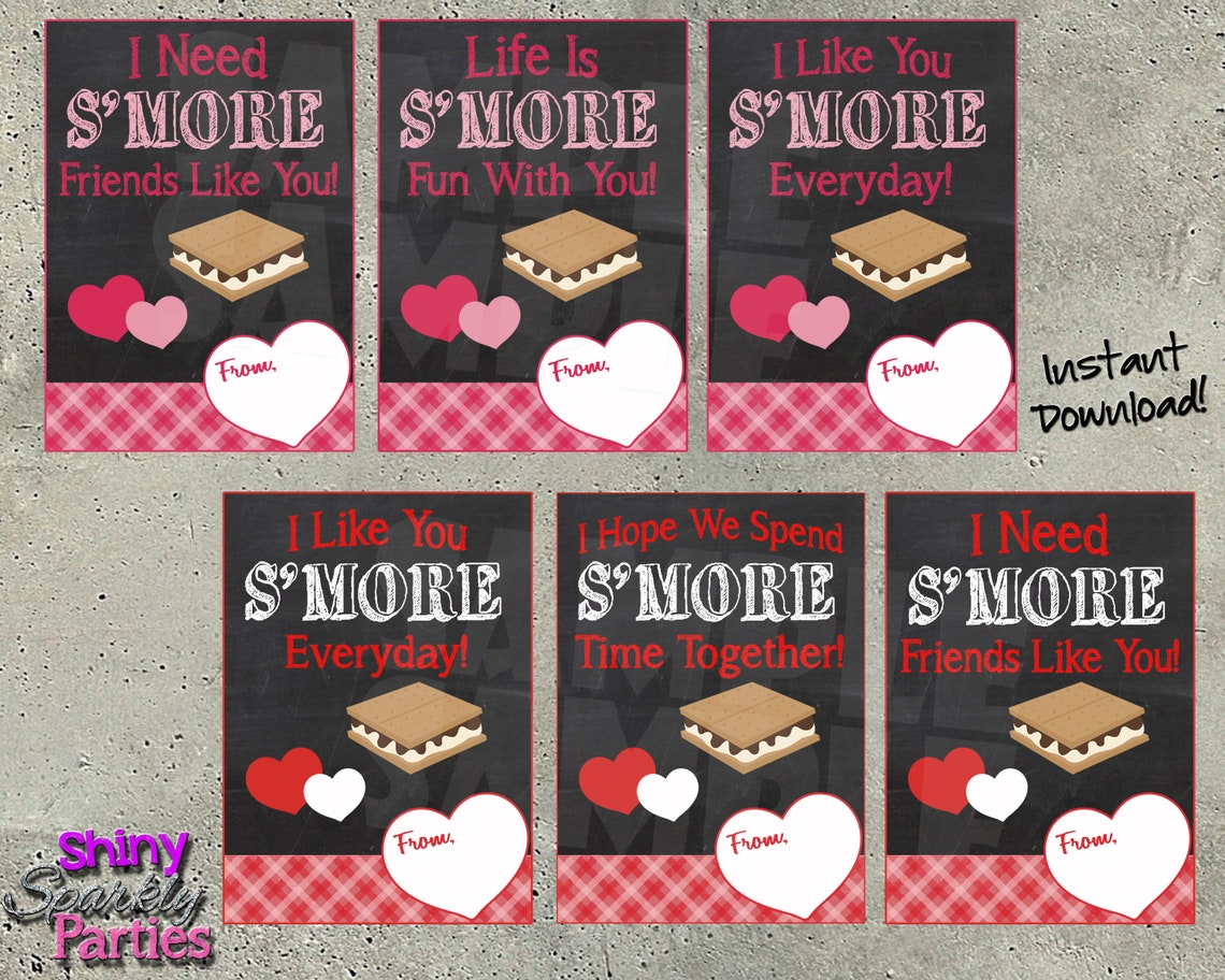S'MORES VALENTINES PRINTABLE S'more Valentine Cards | Etsy