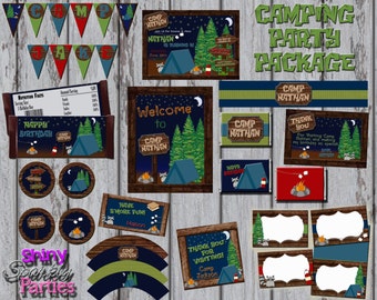 CAMPING PARTY DECORATIONS, Camping Birthday Package, Camp In Party Decor, Camping Birthday Decorations, Rustic Woodsy Camp Party Decor