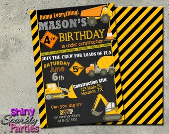 CONSTRUCTION BIRTHDAY INVITATION, Construction invitation on chalkboard, diy printable invitation for construction party, Dump Truck