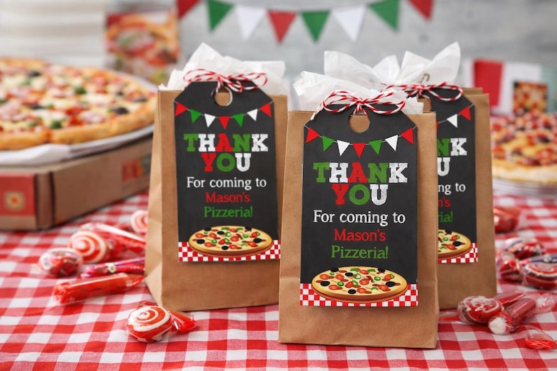 PIZZA PARTY FAVOR Tags - Pizza Birthday Party Favor Tags - Pizza Themed Gift Tags - Pizza Party Tags - Pizza Thank You Tags, Little Chef image 1
