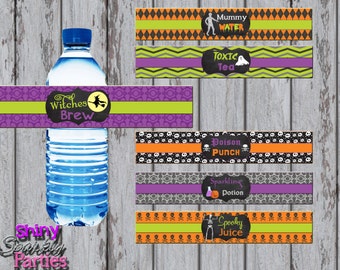 HALLOWEEN WATER LABELS, Halloween Party, Costume Party, Water Bottle Wraps, Halloween Labels, Spooky Party Decor, Halloween Decorations,