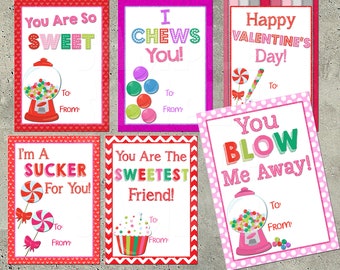 Printable CANDY VALENTINE CARDS - Girl's Valentines - Diy Valentine Cards - Girl's Valentine's Day Cards - Valentine's Day Cards - Candy