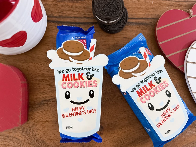 We go together like milk and cookies Valentine, Milk & Cookies, School Valentine, Chips Ahoy, Oreos, Cookie Valentines, Valentine Ideas, DIY image 2