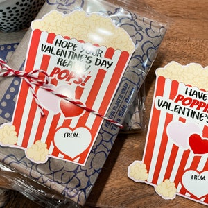Valentine Popcorn Tags, Valentine's Day Stickers, Boy Girl Kids Classroom Labels, Poppin' Valentines Labels, Popcorn Valentines, Labels, image 4
