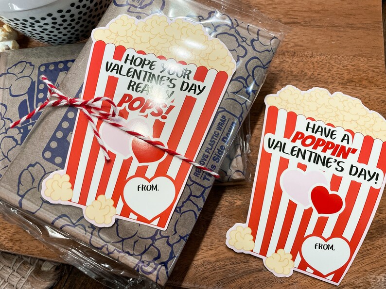 Valentine Popcorn Tags, Valentine's Day Stickers, Boy Girl Kids Classroom Labels, Poppin' Valentines Labels, Popcorn Valentines, Labels, image 4