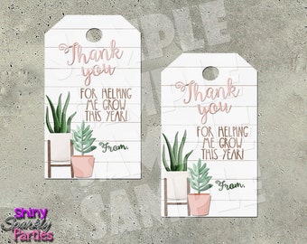 PLANT TEACHER TAGS, Teacher Appreciation Tags, Thanks for helping me grow, End of School Year Teacher Gift Tags, Teacher Gift, diy,