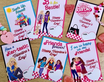 PUPPEN VALENTINSTAG KARTEN, Valentinstag für Schule, Rosa Valentinstag, Klassenzimmer Valentinstag, Barbi, Valentinstag, Valentinstag, Geschenk für Mädchen, Valentinstag