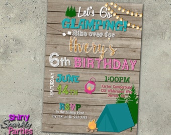 GLAMPING BIRTHDAY INVITATION, Camping Invite for a Girl, Camp In, Sleepover, Spa Party, Slumber Party Invitation, Girl Birthday Rustic