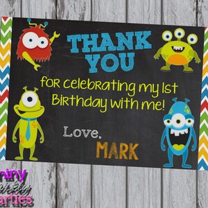 MONSTER THANK YOU Karte, Kleine Monster Karte, Monster Geburtstag, Monster Thank You Notes, Monster Bash, Party, Chalkboard, Postkarte, Junge,