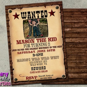 WANTED POSTER INVITATION, Western Birthday Invitation, Cowboy Party Invite, Old Timey Poster Invitation, Wild Wild West Party, Cowboys