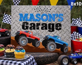 Printable Monster Truck Party Sign – Birthday Welcome Sign – Kids Truck Theme Decor – Digital Download Party - Monster Truck Garage - Chrome