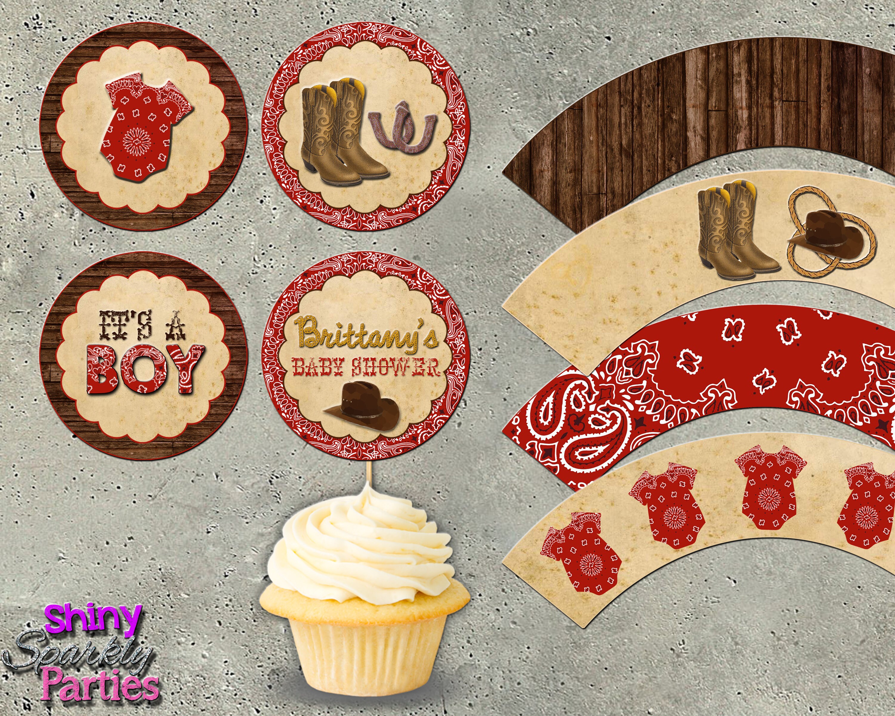 WESTERN CUPCAKE TOPPERS Cowboy Baby Shower Cupcake Wrappers | Etsy