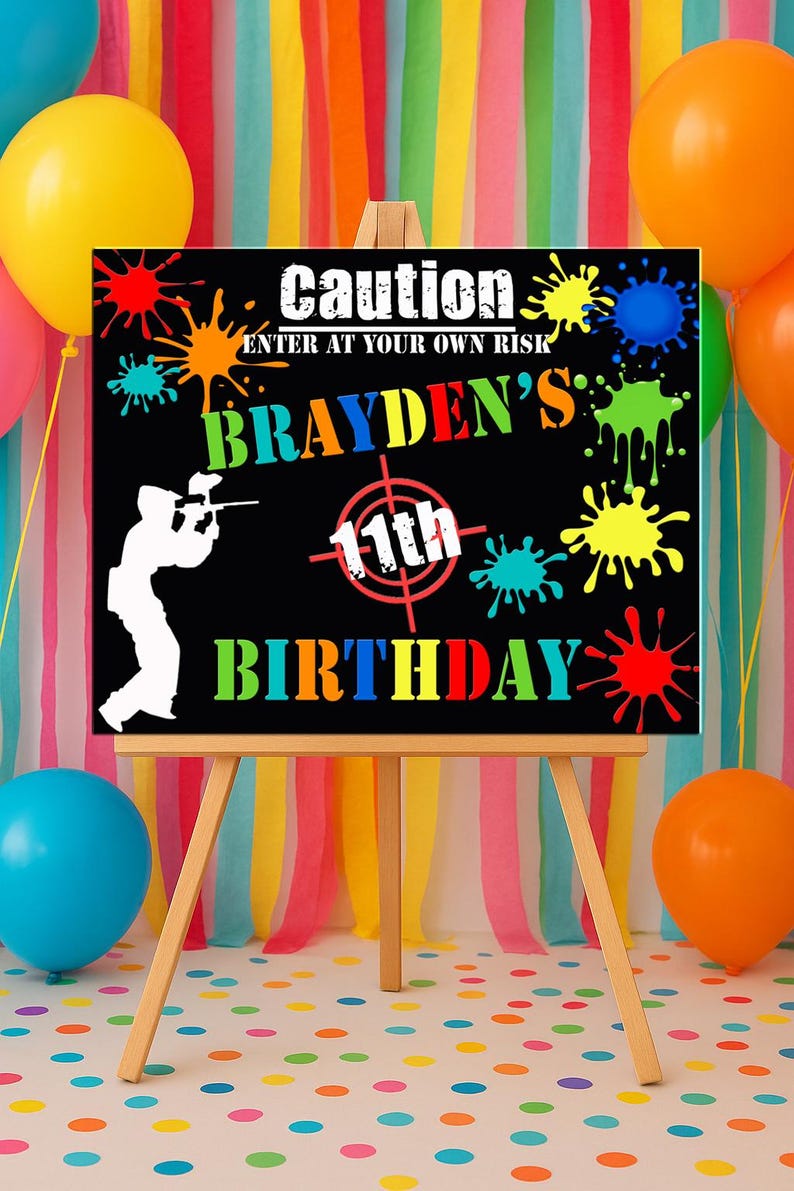 PAINTBALL PARTY DECOR - Paintball Party Sign - Paintball Birthday Decoration - Splattered Paint - Paintball Sign - Teen Birthday Party image 1