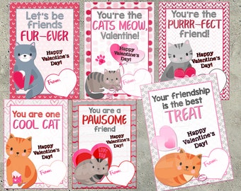 CAT VALENTINE CARDS - Classroom Valentines, Kitten Valentine Card, Animal Valentine's Day Cards, Kids V-day Cards Cats, Valentines for girls