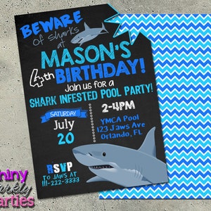 SHARK BIRTHDAY INVITATION Printable, Shark Pool Party Invitation, Shark Infested Pool Party Invite, Pool Party Invitation, Shark Party