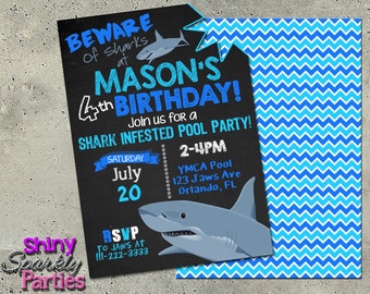 SHARK BIRTHDAY INVITATION Printable, Shark Pool Party Invitation, Shark Infested Pool Party Invite, Pool Party Invitation, Shark Party