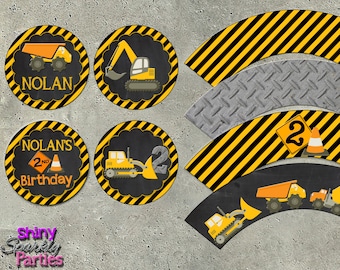 CONSTRUCCIÓN CUPCAKE TOPPERS y Envolturas de Cupcake - Fiesta de construcción - Cumpleaños de construcción - Decoración de fiesta de construcción - Camión volquete