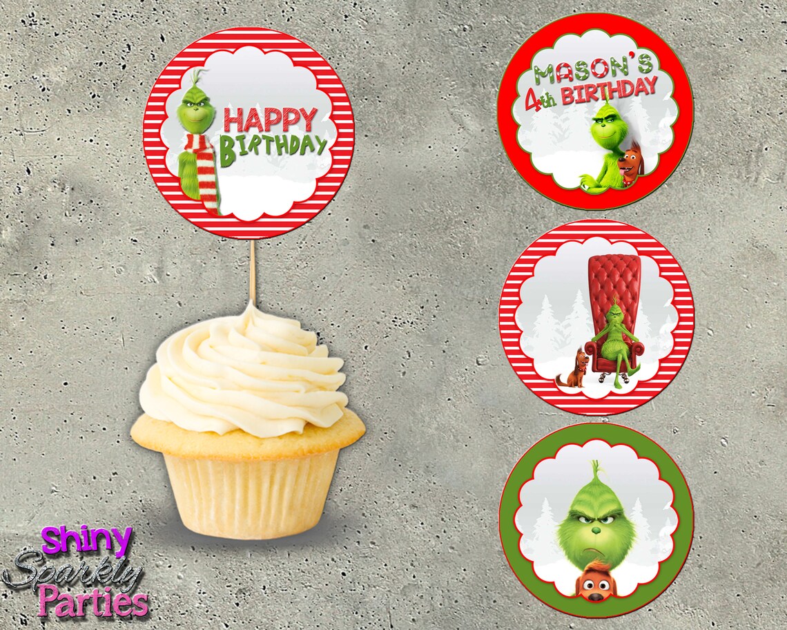 GRINCH CUPCAKE TOPPERS the Grinch Party Party Circles Etsy