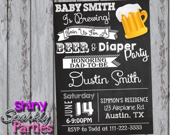 DIAPER PARTY INVITATION, Couples Baby Shower Invitation, Beer And Diaper Baby Shower, dad baby shower, coed baby shower co-ed shower diy